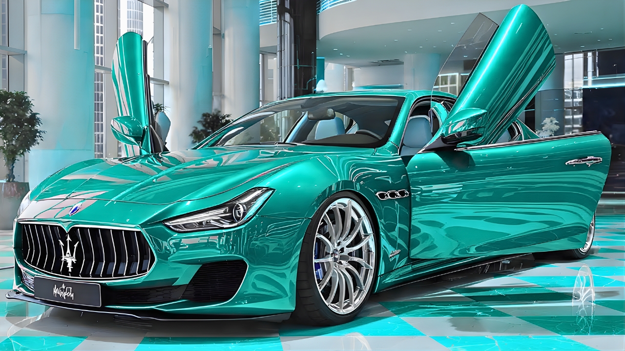 Maserati Ghibli Personalizado: Sedán de Lujo con Wrap Cromo Turquesa, Puertas Tijera y Diseño Exclusivo que Impacta en Cada Detalle