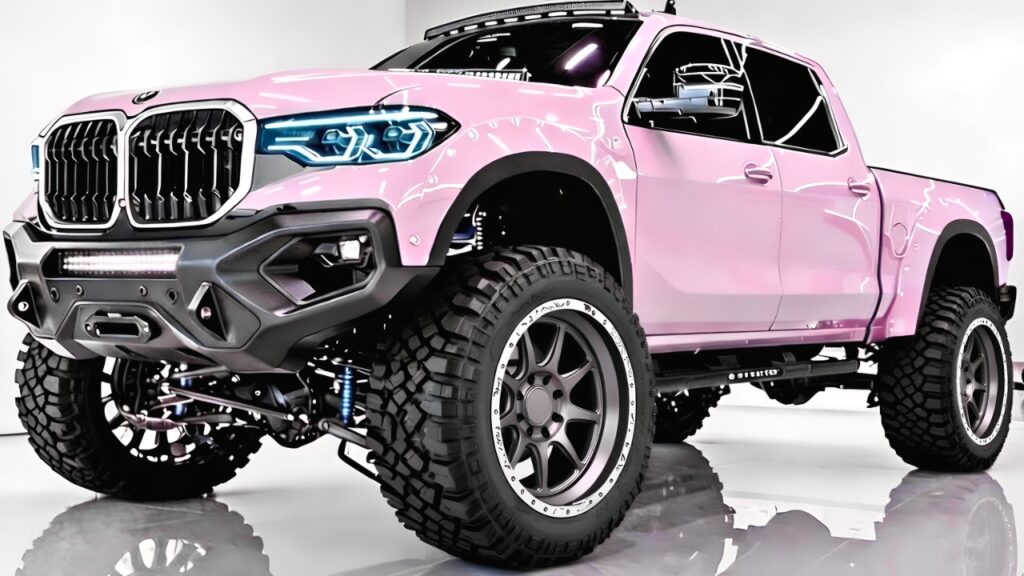 Pickup BMW Personalizada Rosa: Camioneta Modificada con Diseño Único, Estilo Llamativo y Apariencia Premium Inspirada en la Marca Alemana